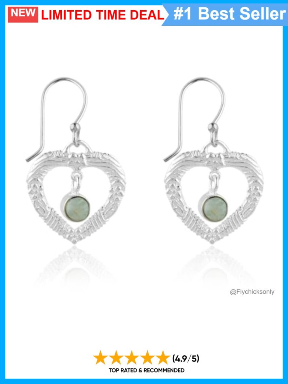 925 Sterling Silver Larimar Drop Earrings Hypoallergenic Handmade Lightweight